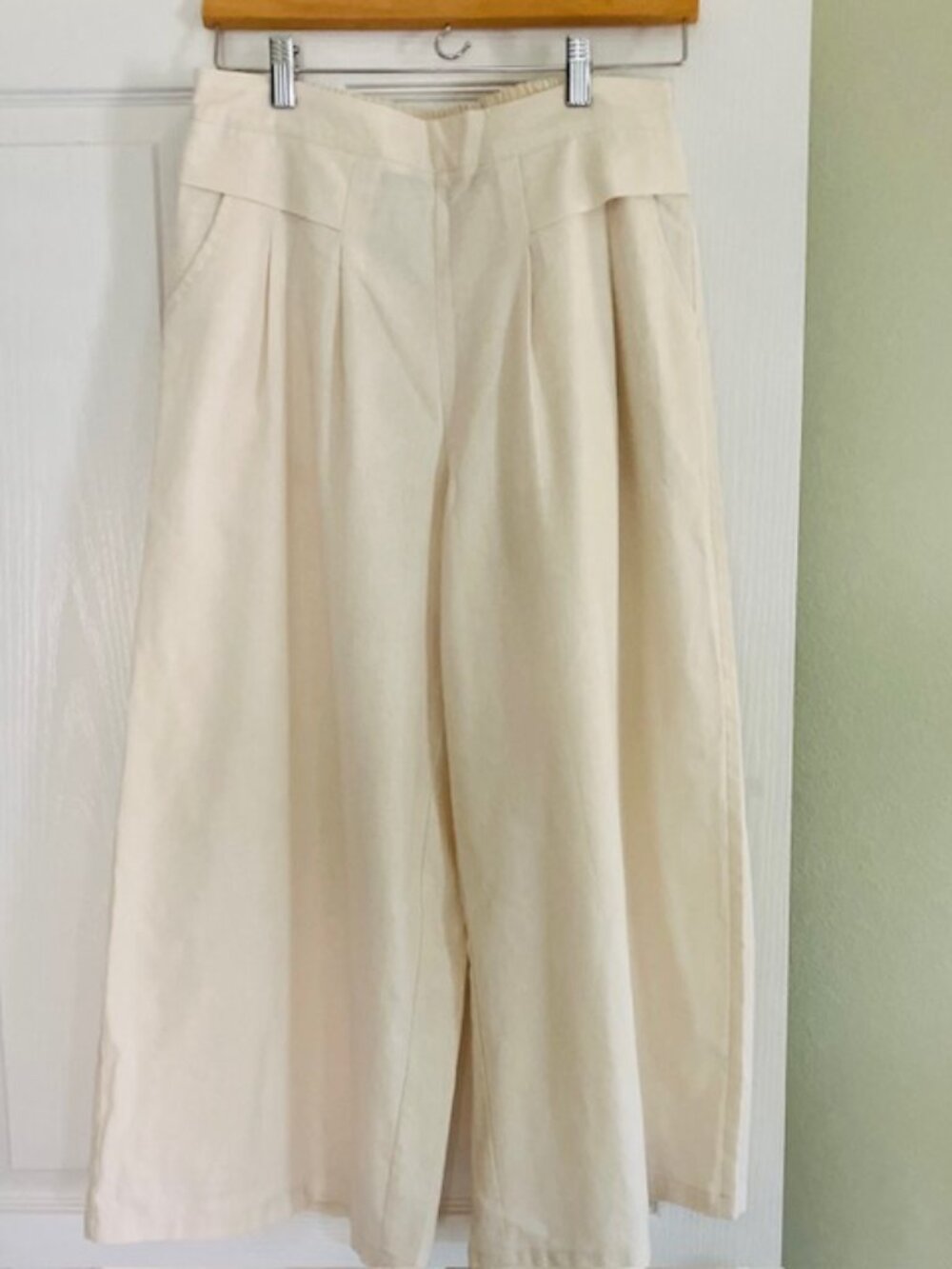 Women's wide leg cropped cotton pants S L cream - Picture 2 of 5